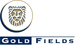 Logo of Gold Fields Limited. The logo features a stylized lion's head inside a circle on the left, with the words "Gold Fields" in capital letters to the right. The design uses gold and dark blue colors.