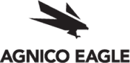 Agnico Eagle logo featuring a black, stylized eagle with its wings spread, flying to the right. The text "AGNICO EAGLE" is displayed below the eagle in bold, capital letters.