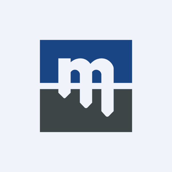 A blue and dark gray logo featuring the letter "M" with a castle-like design on top of the "M," set against a light gray background.